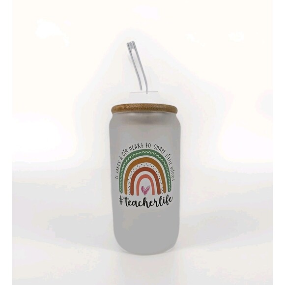 Unbranded Other - New Teacher Appreciation Frosted Glass Cup Insulated Tumbler 16 Oz Glass